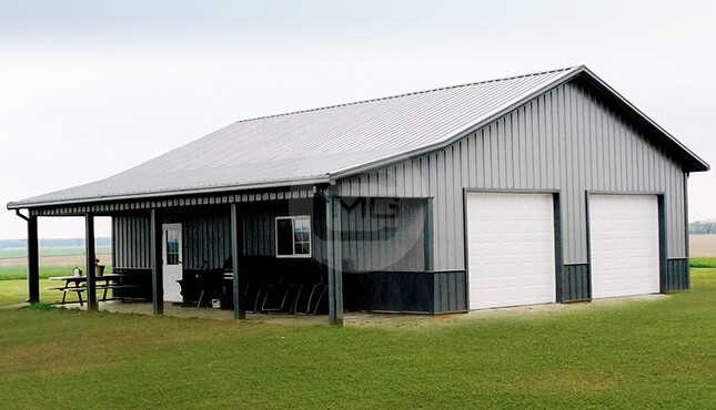 30 wide x 40 long x 12 tall Metal Garage Workshop with a side porch area...